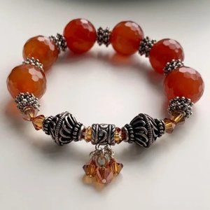 Handmade Carnelian Gemstone & Swarovski Crystal Bracelet